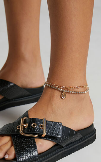 Bronte Shell Anklet Set - Pack of 2 in Gold with Diamante
