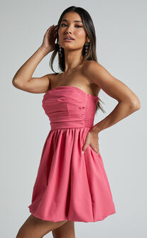 Shaima Mini Dress - Strapless Dress in Fondant Pink