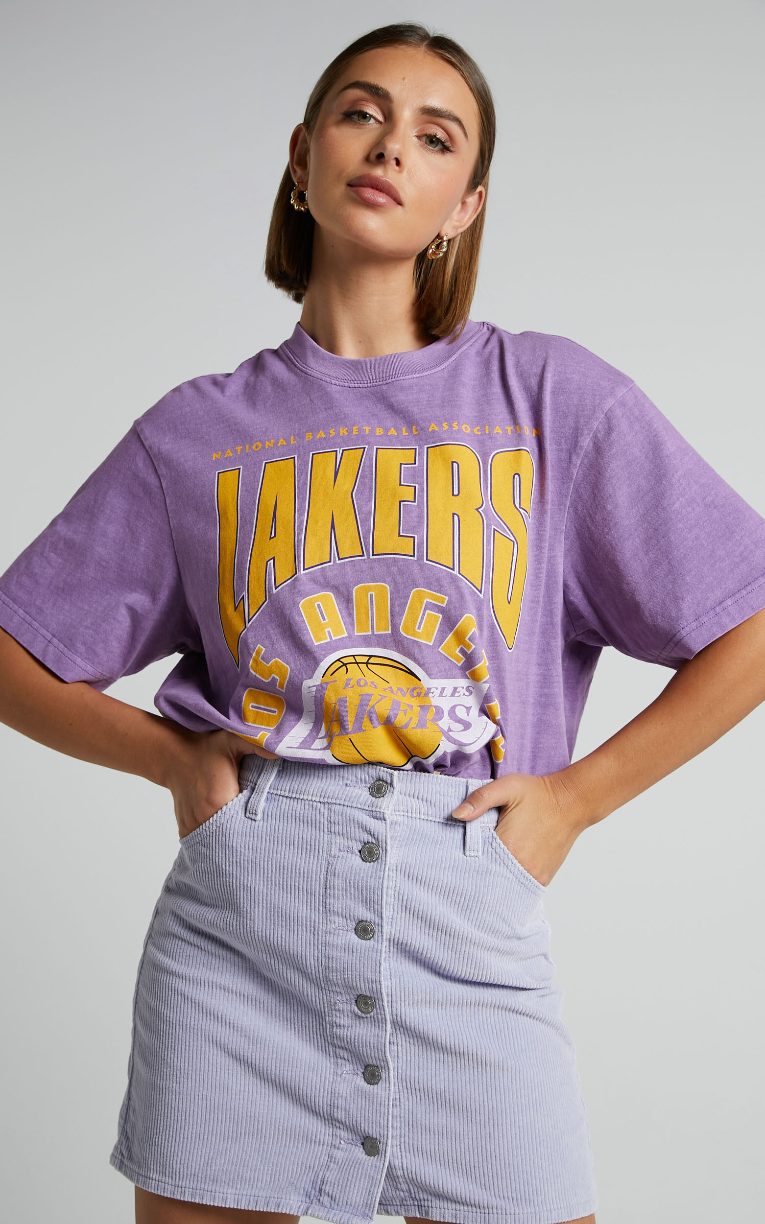 Mitchell & Ness - LA Lakers Division Arch Tee in Faded Purple - L, PRP1, super-hi-res image number null
