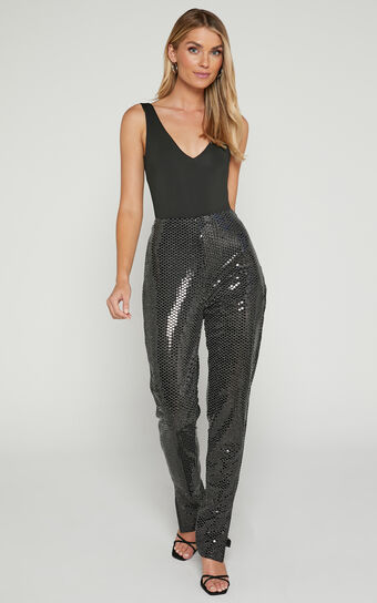 Deola Pant - High Waisted Sequin Straight Leg in Black