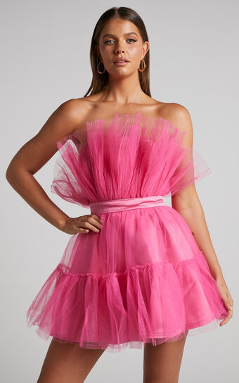 Amalya Mini Dress - Tiered Tulle Fit and Flare Dress in Hot Pink | Showpo
