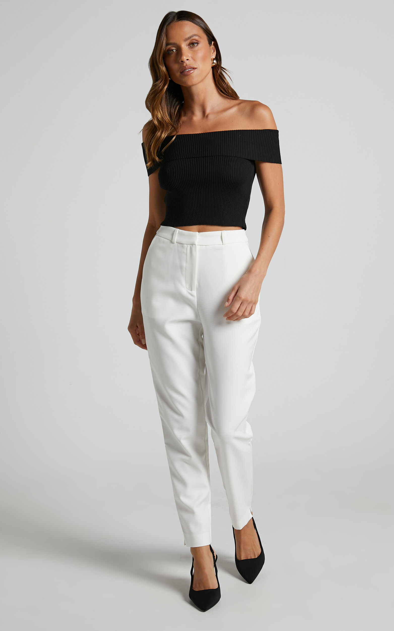 Hermie Pants - High Waisted Cropped Tailored Pants in White - 04, WHT2