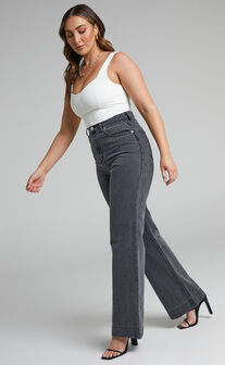 Emman Recycled Cotton Wide Leg Jeans in Washed Black