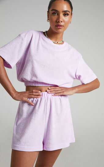 Broditha Terry Towelling Crew Neck Top in Lilac