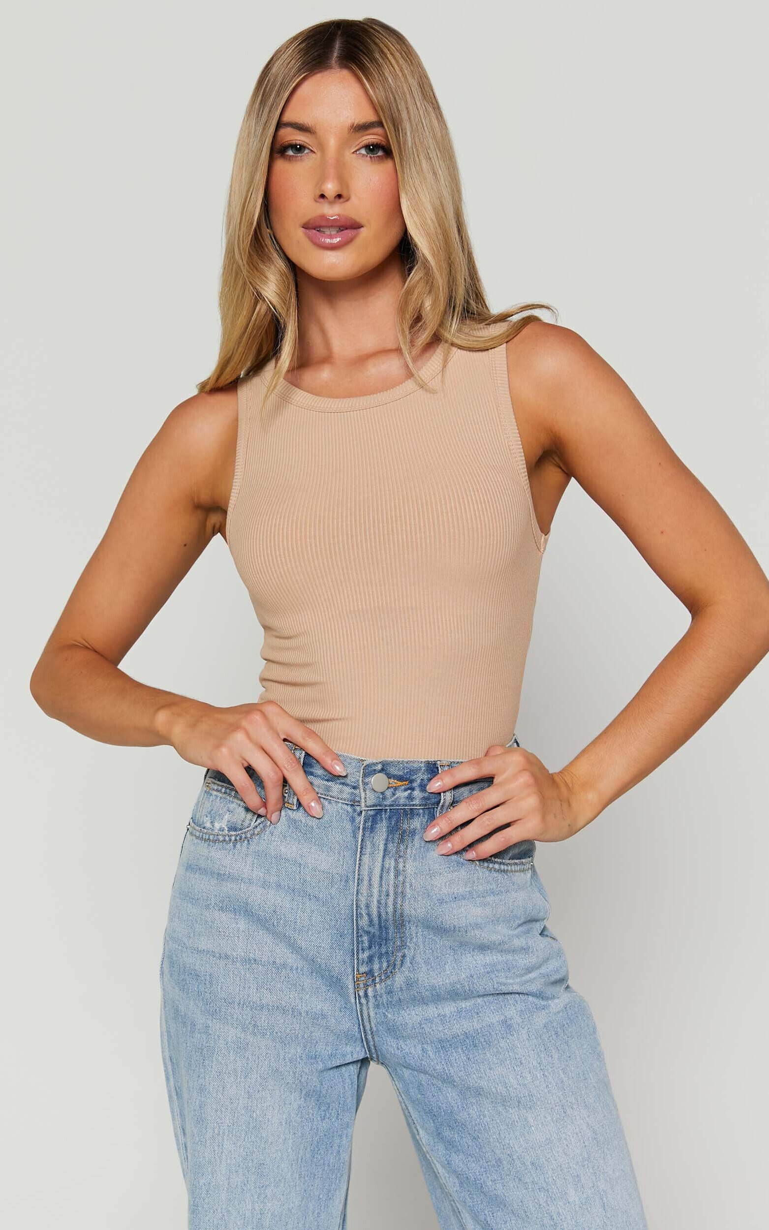 Can't You Tell Top - Ribbed Tank Top in Sand - 12, WHT1