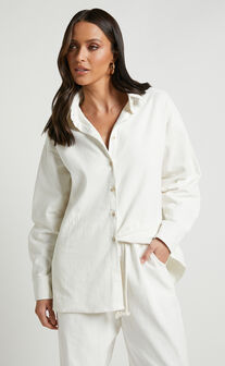 Lheya Long Sleeve Cord Shirt in Cream