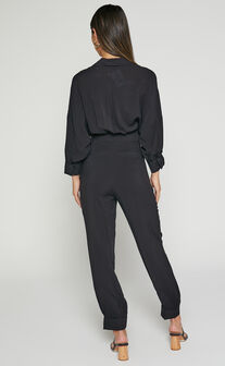 Ayelin Jumpsuit - Relaxed 3/4 Sleeve Jumpsuit in Black