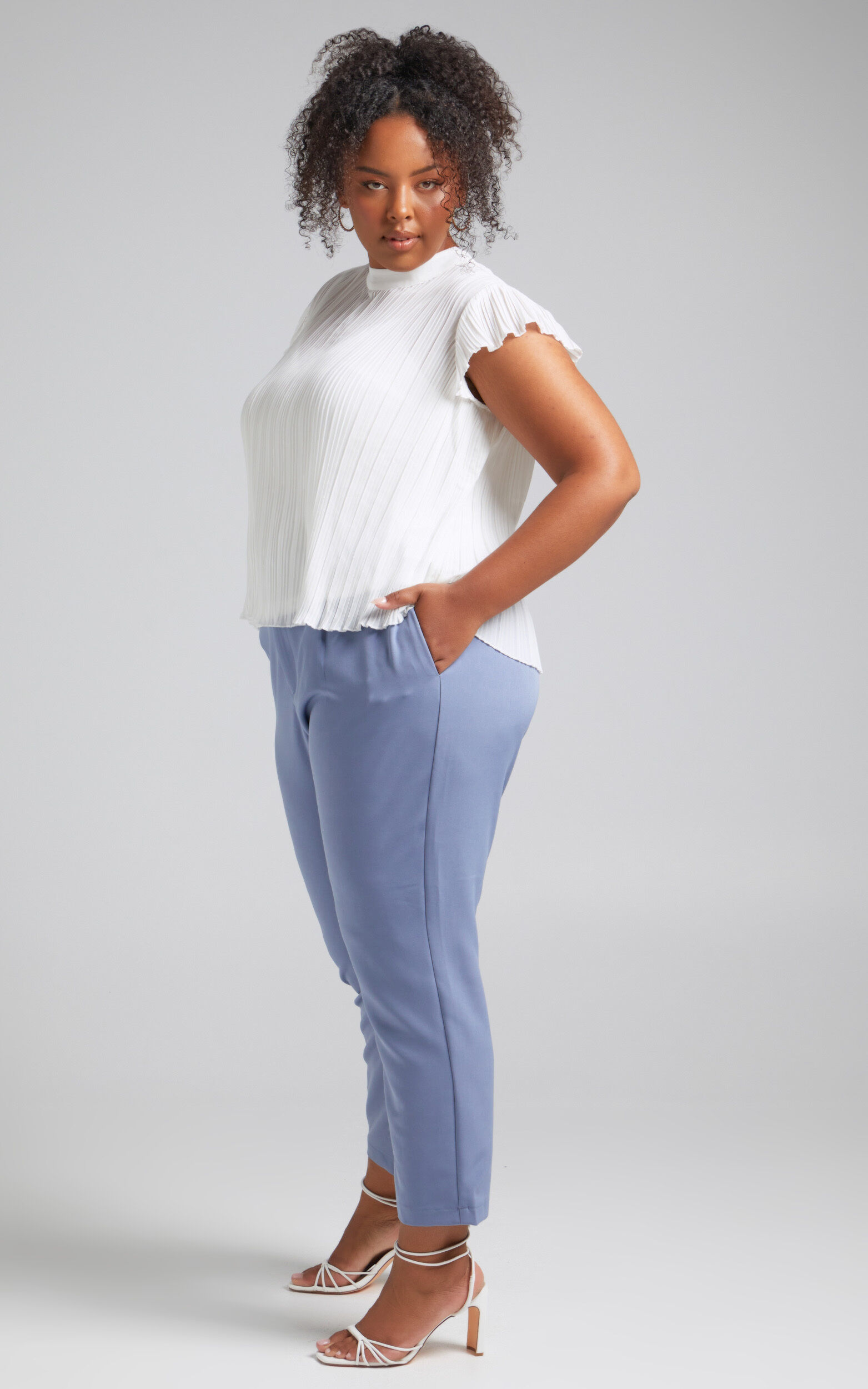Damika Pants - High Waist Cropped Pin Tuck Pants in Blue | Showpo USA