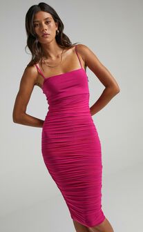 Coming For You Mesh Midi Dress in Hot Pink Mesh