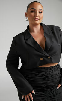 Lorena Blazer - Cropped Double Breasted Blazer in Black