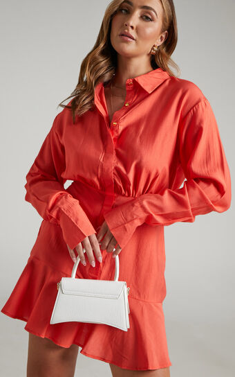 Jervin Collared Button Down Mini Shirt Dress in Oxy Fire