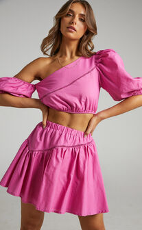 Berlyn off shoulder puff sleeve two piece set in Pink