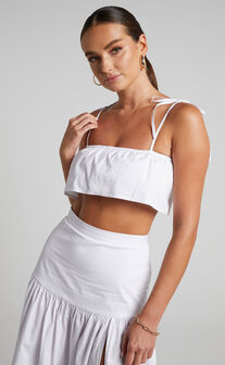 Ivanna Two Piece Set - Tie Shoulder Crop Top and Drop Waist Maxi Skirt in White