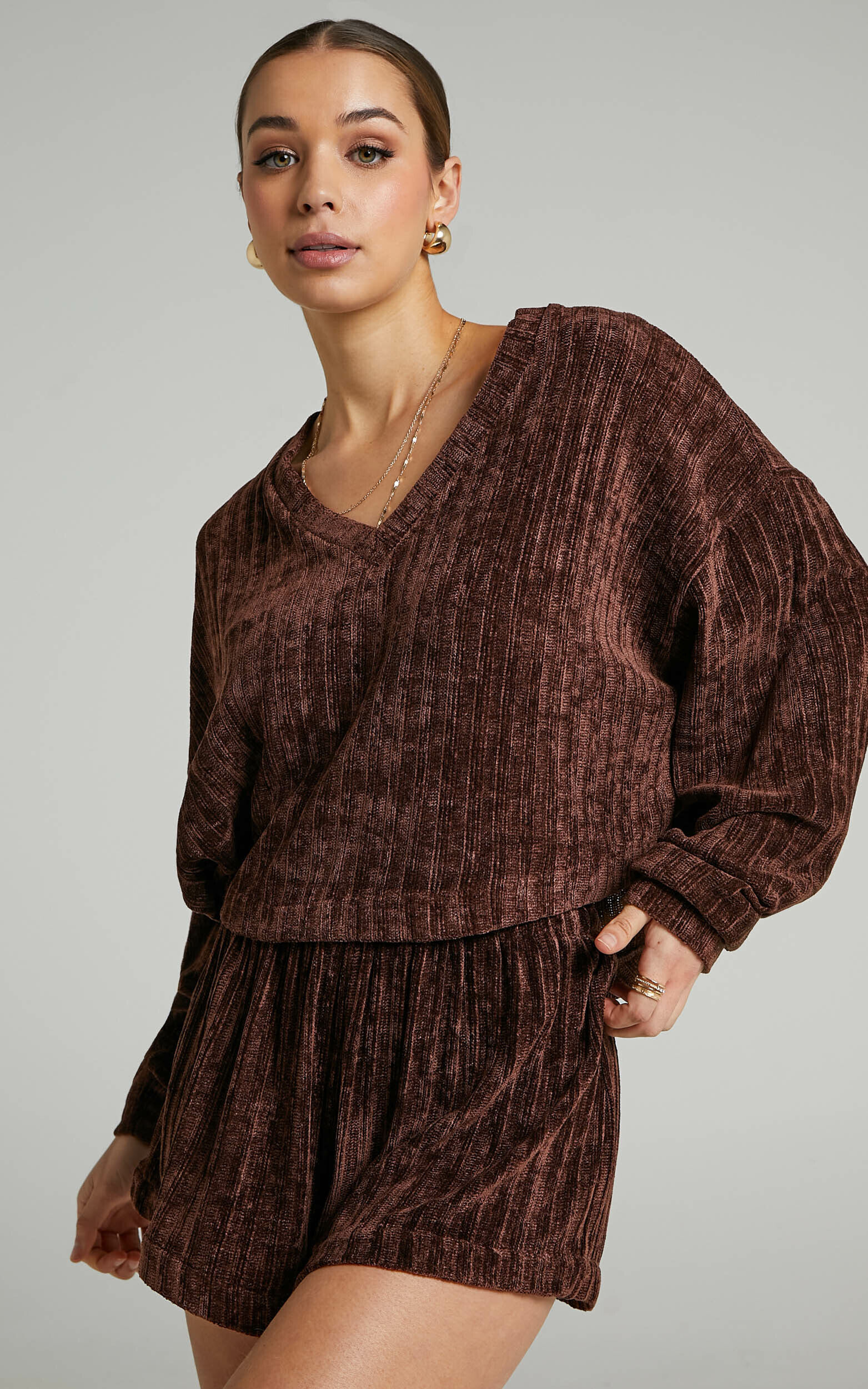 Filomena Chenille Slouch Crop Jumper in Chocolate - 04, BRN1, super-hi-res image number null