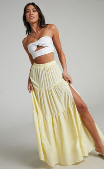 Kasiani Asymmetric Tiered Maxi Skirt in Cream