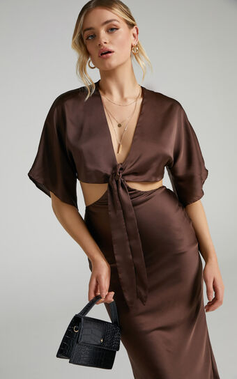 Elyse Tie Front Two Piece Set in Chocolate