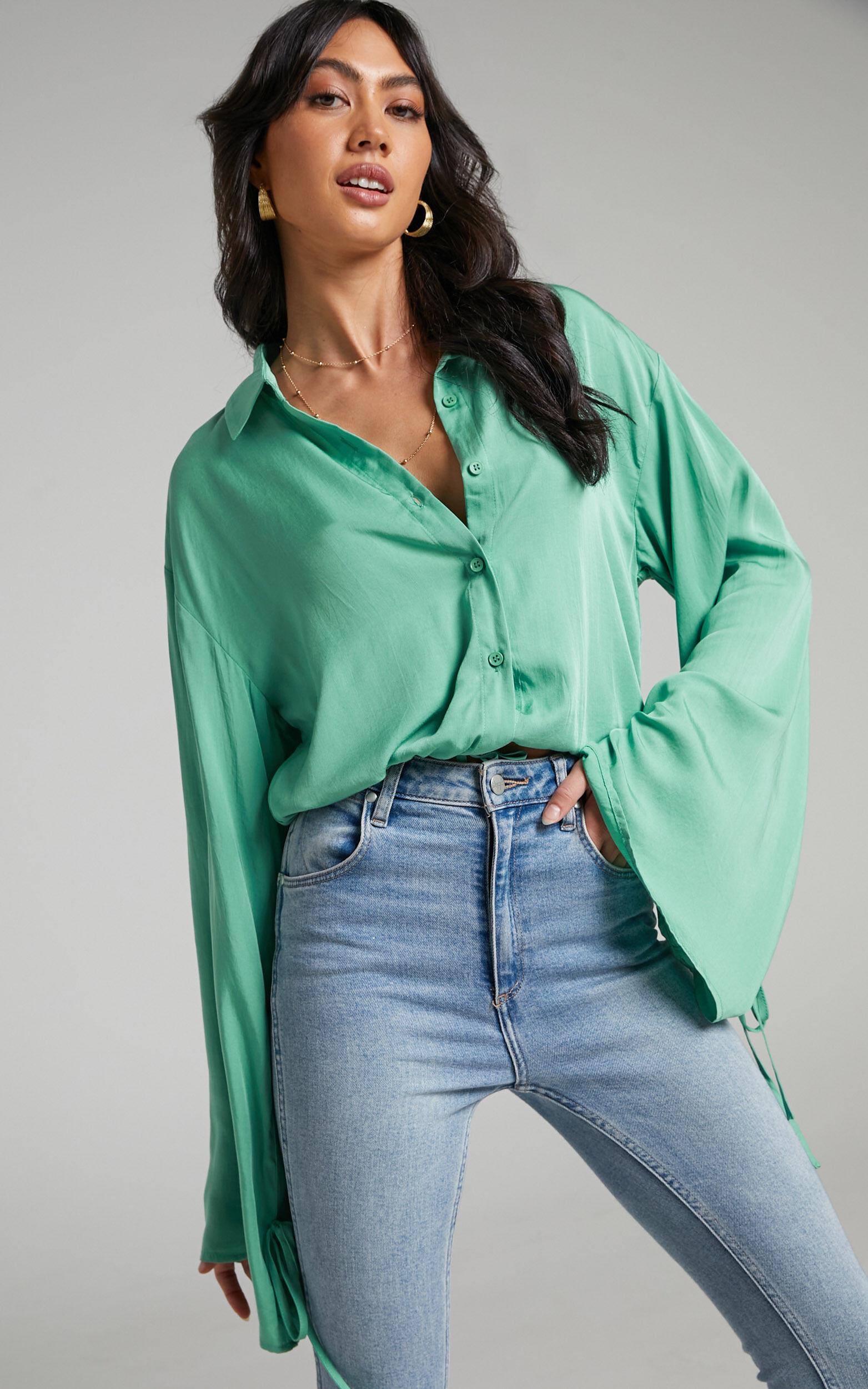 Wanda Button up Shirt in Seafoam - 06, GRN3, super-hi-res image number null