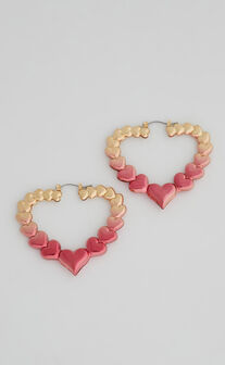 Lancelot Multi Love Heart Hoop Earrings in Gold / Pink