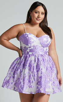 Brailey Mini Dress - Sweetheart Bustier Dress in Purple Jacquard