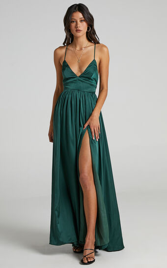 I Want The World To Know Dress in Emerald Satin