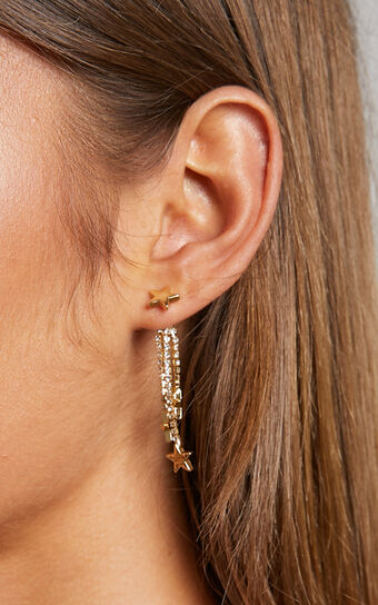 Blanche Earrings - Star Pendant Drop Earrings in Gold Diamante