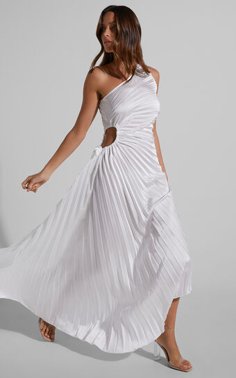 Kitsune Midaxi Dress - One Shoulder Cut Out Dress in White