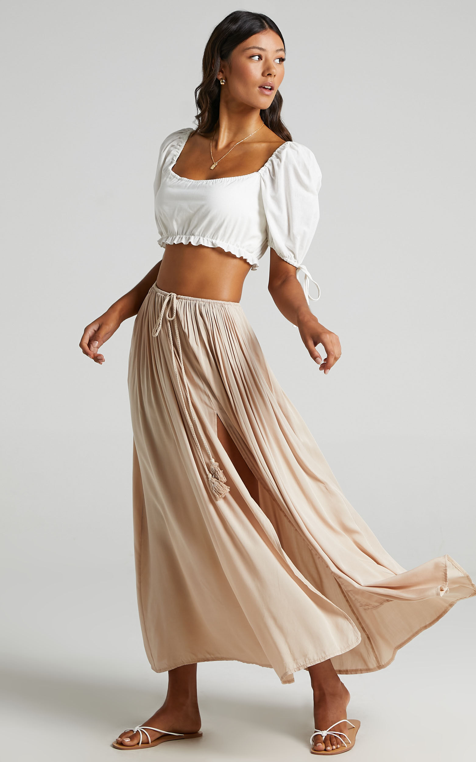 Natural Peserico Satin Long Skirt in Beige Womens Clothing Skirts Maxi skirts 