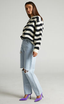 Meredith Oversized Striped Knit Jumper in Cream/Black