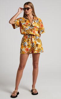 Amalie The Label - Koami Button Front Collar Playsuit in Emerson Floral
