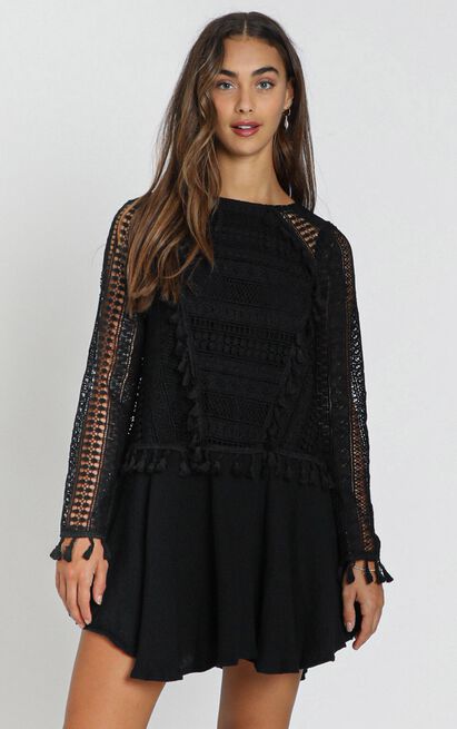 Bodhi Crochet Detail Dress in Black | Showpo
