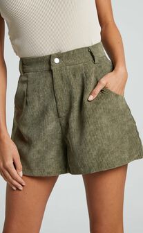 Tovil High Waisted Corduroy Shorts in Olive