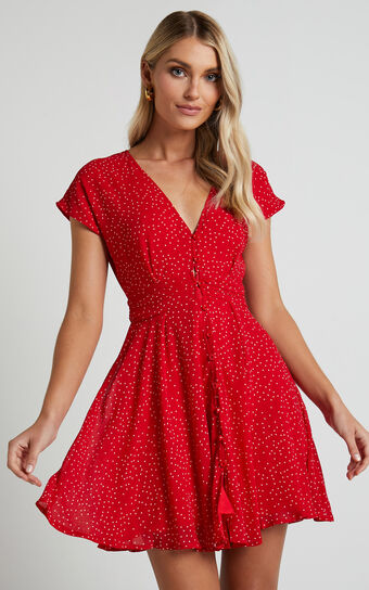 Hey Now Mini Dress - A line Dress in Red Spot
