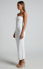 Aravis Midi Dress - Twist Front Strapless Ribbed Bodycon Dress in White ...
