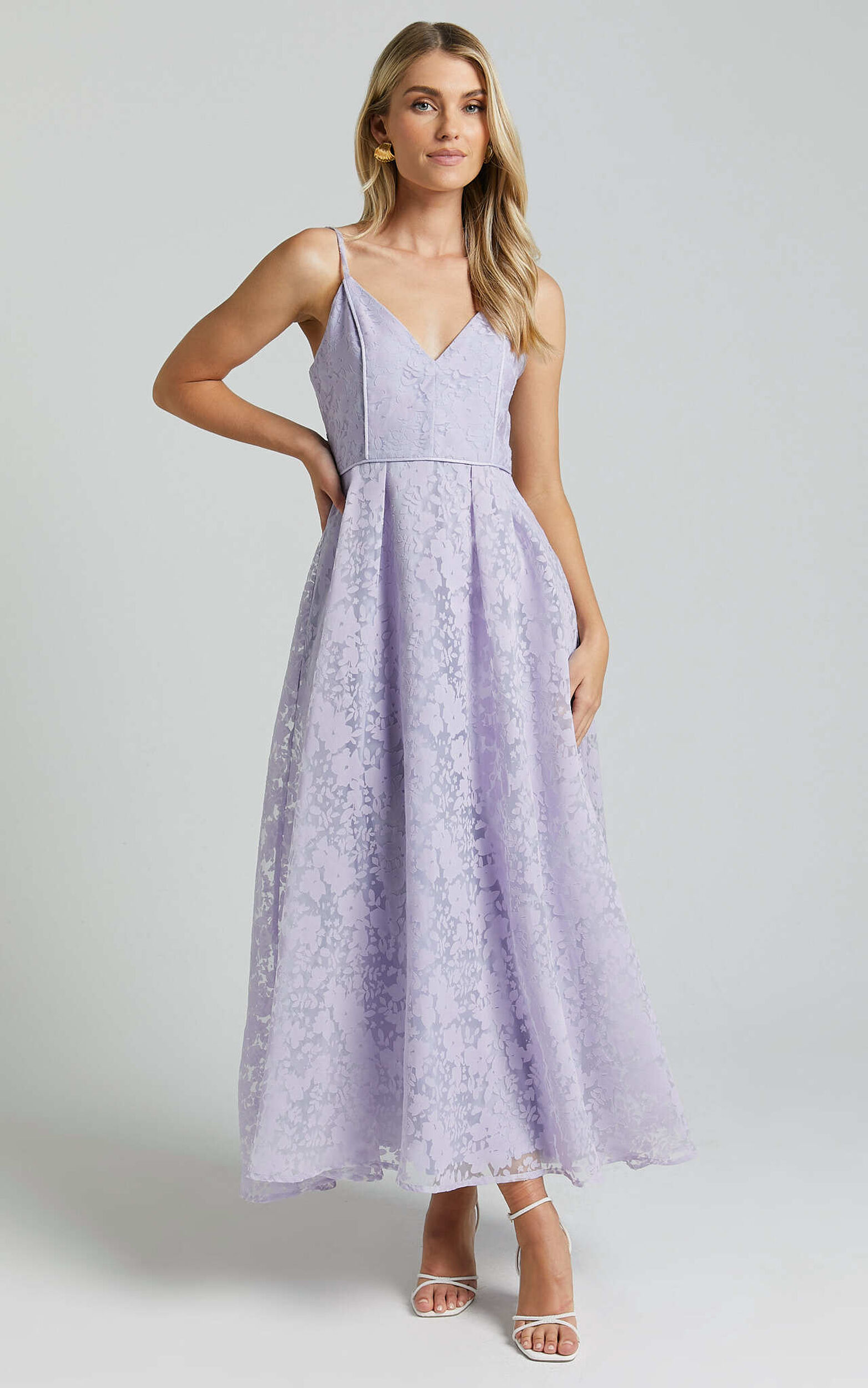 Philine Midi Dress - Plunge Fit and Flare Dress in Lilac - 04, PRP1