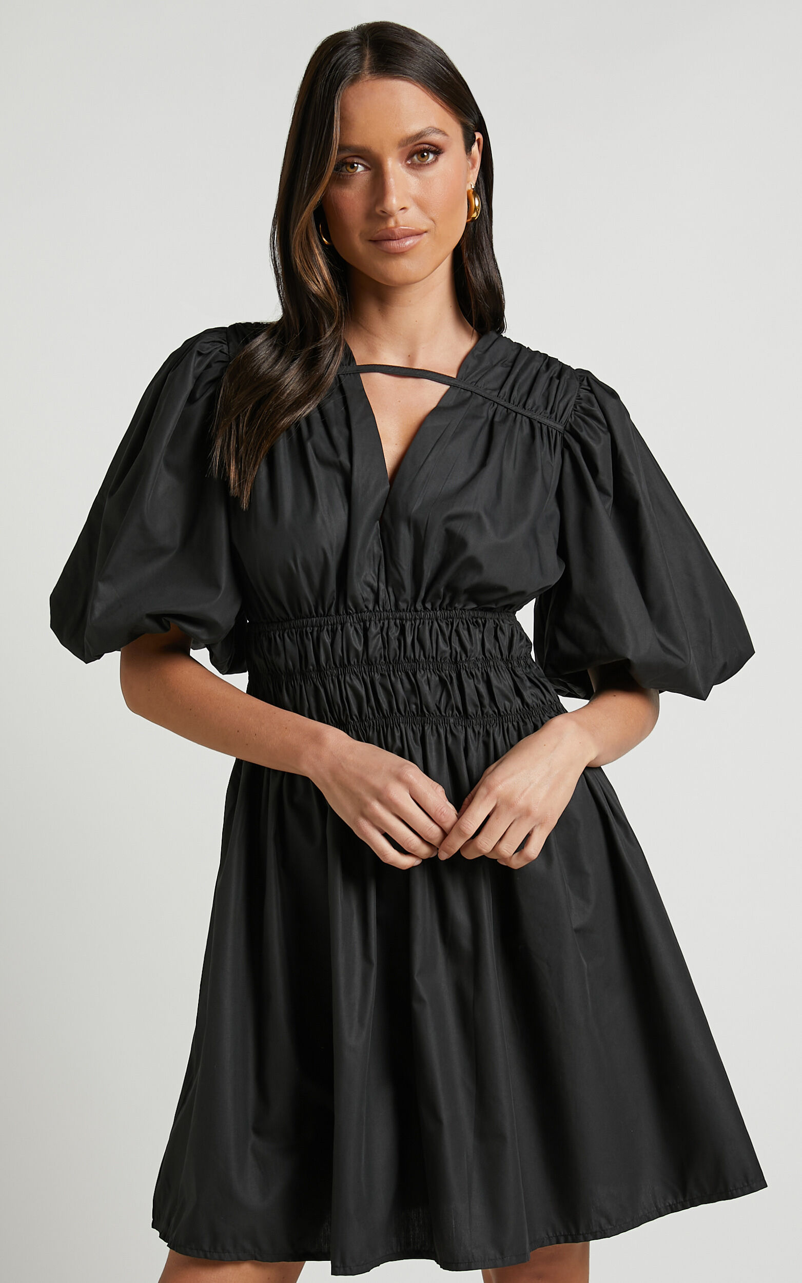 Ezreila Mini Dress - Puff Sleeve Mini Dress in Black - 06, BLK1, super-hi-res image number null