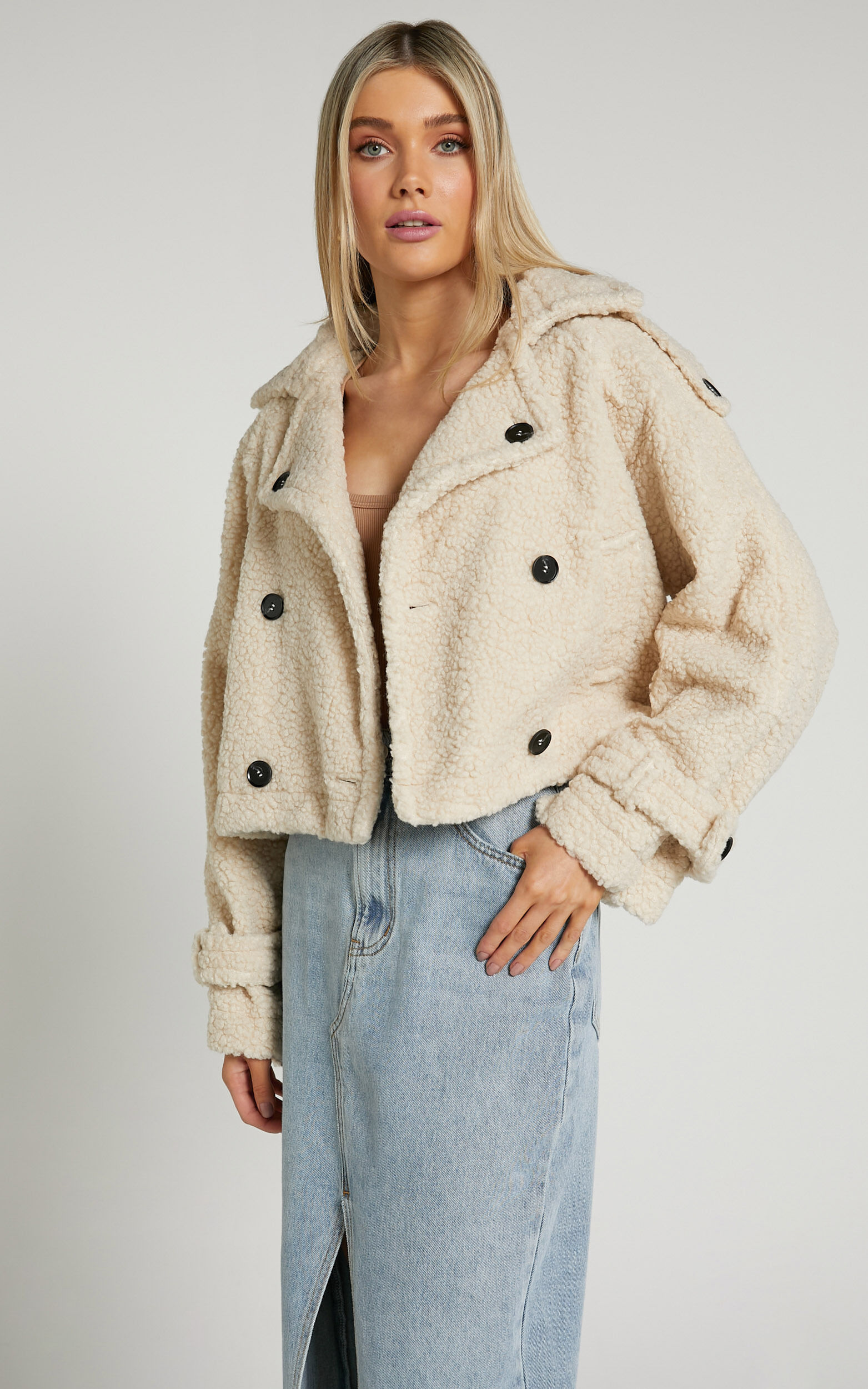 Kennedy Jacket - Borg Cropped Jacket in Cream - 06, CRE1