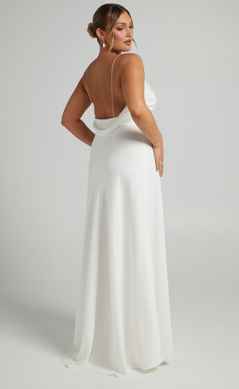 Entwined Dreams Pearl Strap Cowl Back Gown in Ivory
