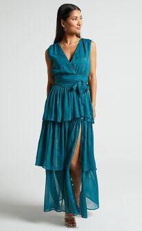 Alana Midi Dress - Short Sleeve Plunge Aline Dress in Emerald