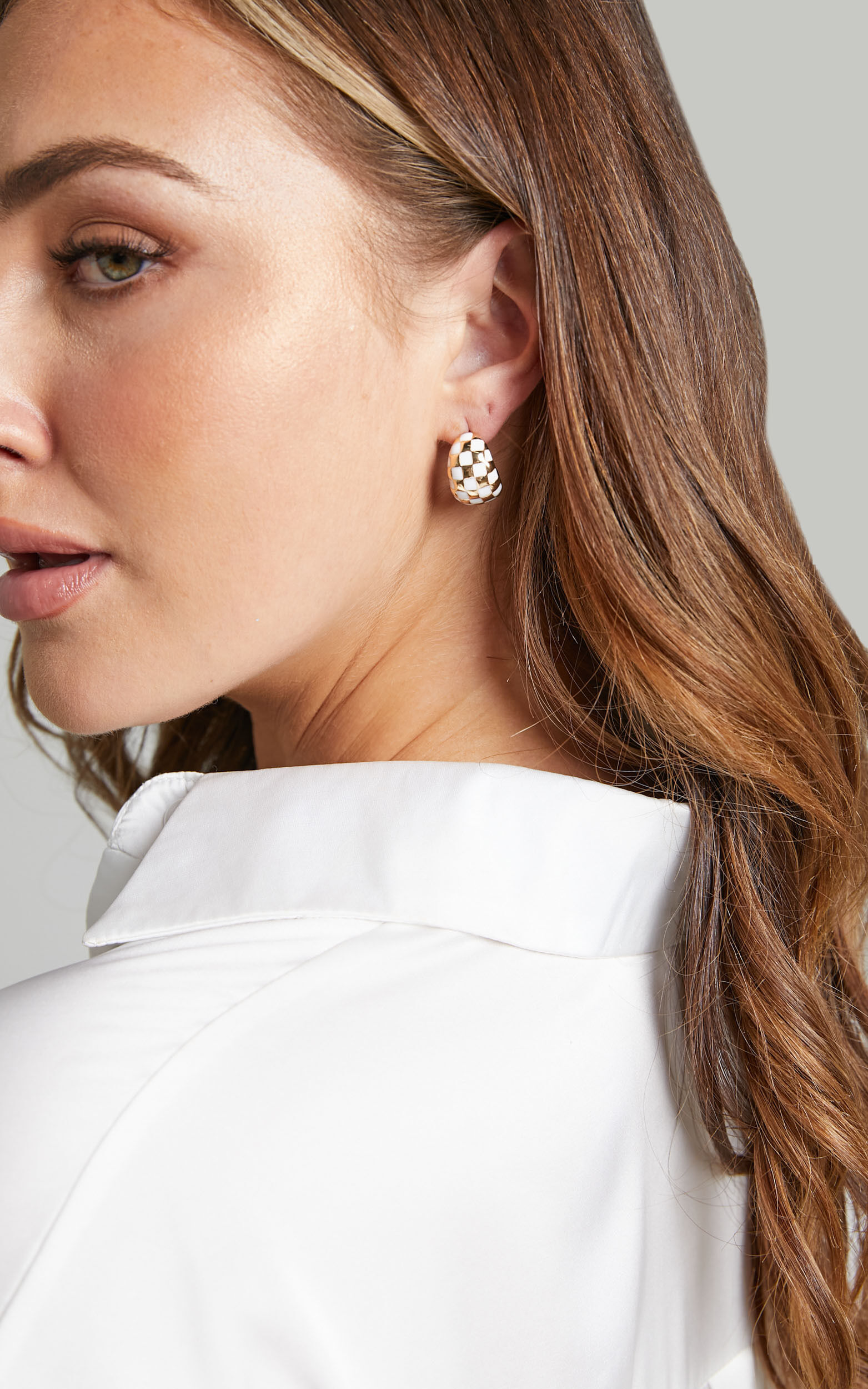 Taron Checkered Earrings in Gold/White - NoSize, GLD1, super-hi-res image number null