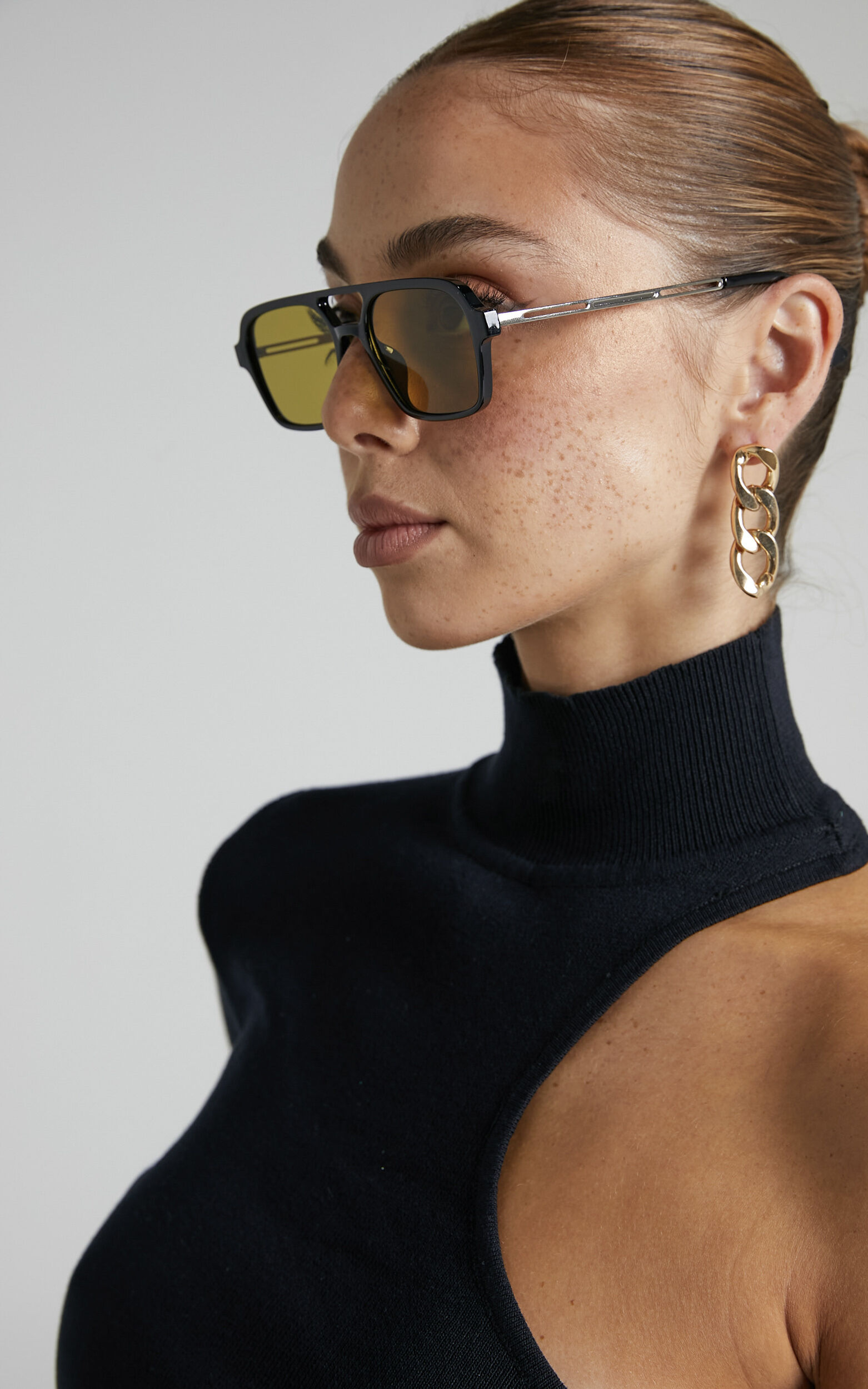 Marta Oversized Aviator Sunglasses in Black and Yellow - NoSize, BLK2, super-hi-res image number null