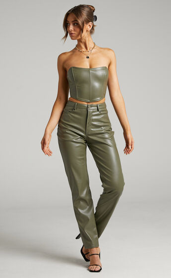 Lorrin Cropped Corset in Olive Leatherette