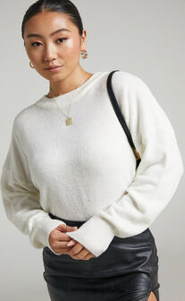 Hollee Open Tie Back Knit Sweater in Milk White