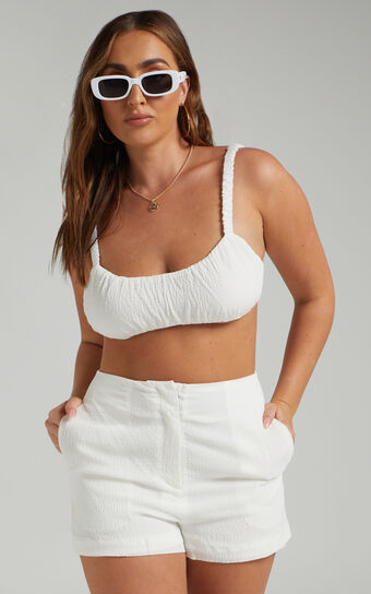 Jacynthia Ruched Crop Top and Tailored Short Set in White
