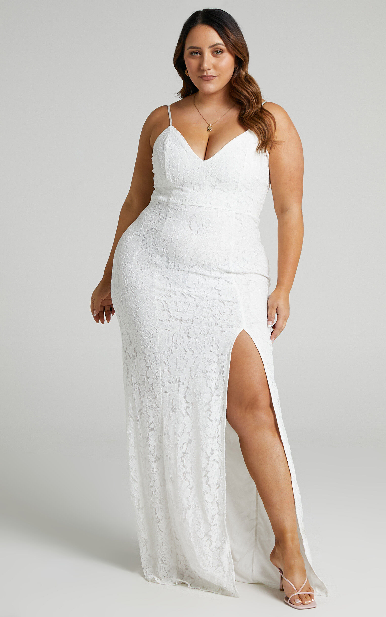 Always Extra Split Maxi Dress in White Lace - 14, WHT4, super-hi-res image number null