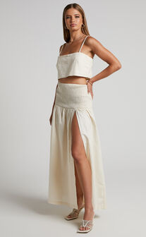 Amalie The Label - Koami Crop Top and Shirred Waist Maxi Skirt Two Piece Set in Oat