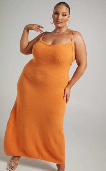 Yurika Knit Open Back Midi Dress in Orange