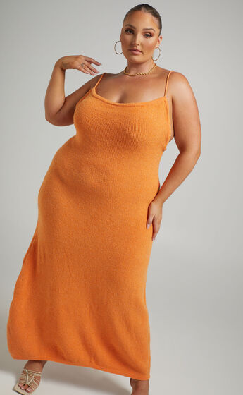 Yurika Knit Open Back Midi Dress in Orange