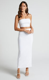 Alexavia Two Piece Set - Strapless Bandeau Top and Maxi Skirt in White