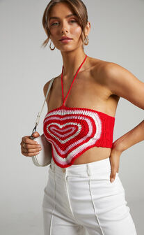 Margrethe Crochet Halterneck Top in Red Multi