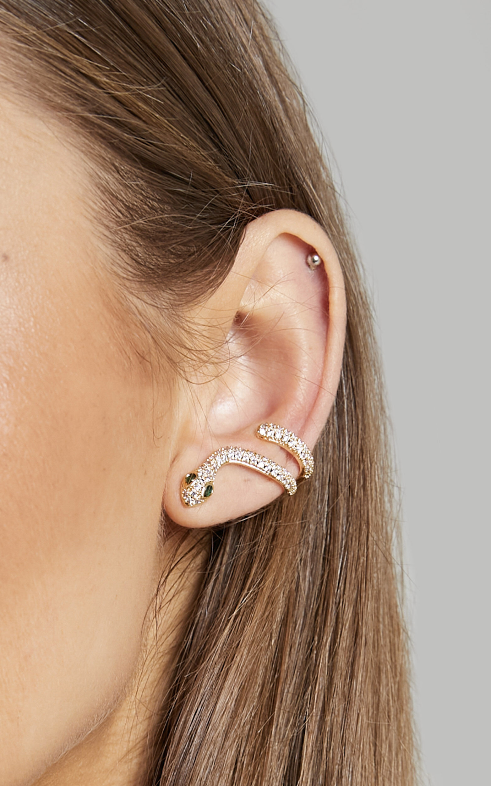 Lulah Diamante Snake Single Stud Earring in Gold - NoSize, GLD1, super-hi-res image number null